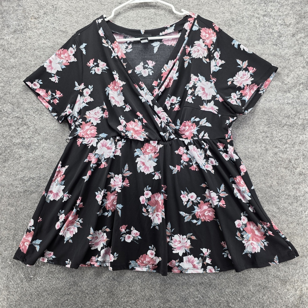 Torrid Top Womens 2 Floral Short Sleeve Tunic Blouse Stretch Plus Size